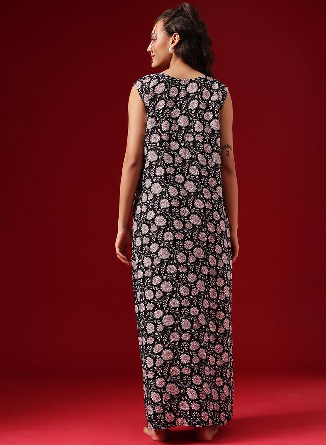 كلوفيا قميص نوم رايون بلا أكمام وطبعة زهور - Image 4